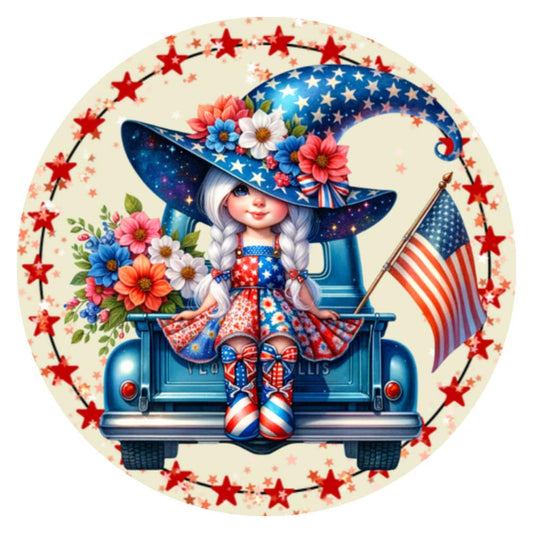 10 Patriotic Girl Gnome Truck Sign, Wreath Sign, Home Decor