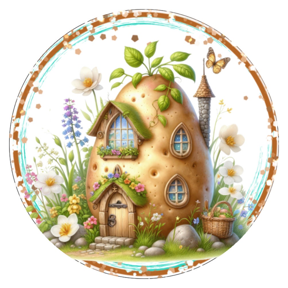 10 Vegetable Fairy House Potato Wreath Sign, Wreath Sign, Home Decor, Metal Sign, The Ritzy Cactus