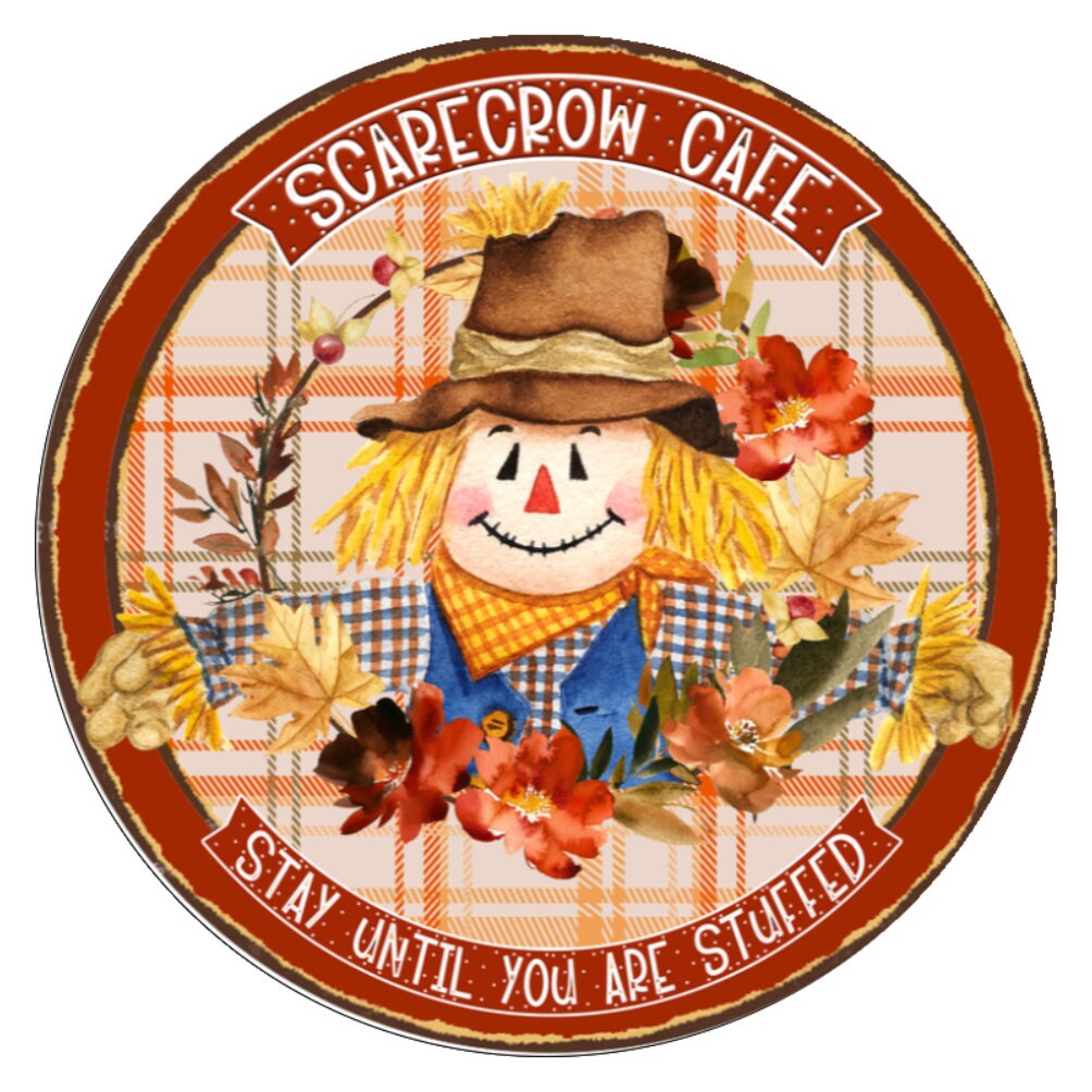 10 Fall Scarecrow Cafe Sign, Autumn Wreath Sign, Metal Sign,  Home Decor