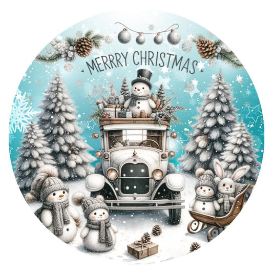 10 Olde Truck Aqua Merry Christmas Woodland Sign, Wreath Metal Sign, Home Decor