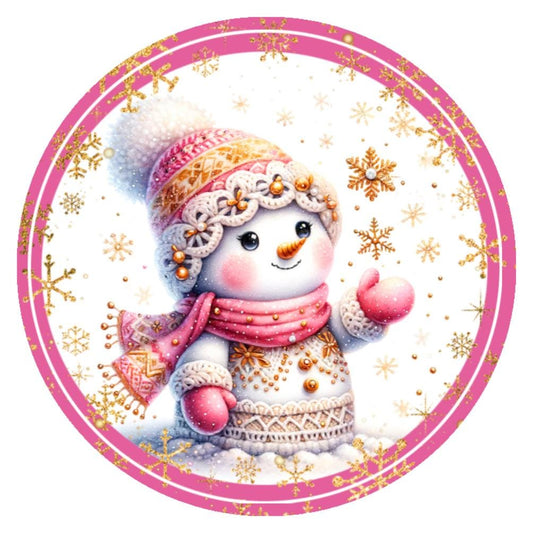 10 Pink Snowman Winter Sign, Metal Wreath Sign, Home Decor