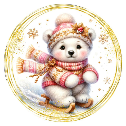 10 Sledding Snowflake Polar Bear Sign, Wreath Sign, Home Decor
