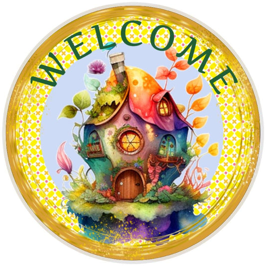 Fairy Cottage Sign, Welcome Sign, Wreath Sign, Home Decor