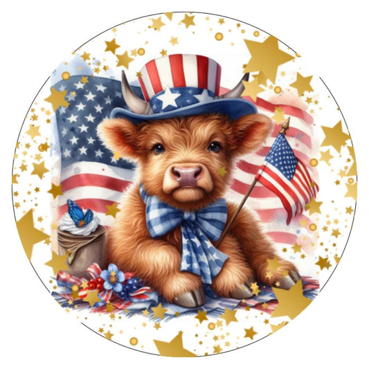 10 Patriotic Uncle Sam Highland Cow Wreath Sign, Wreath Sign, Home Decor, Metal Sign, The Ritzy Cactus
