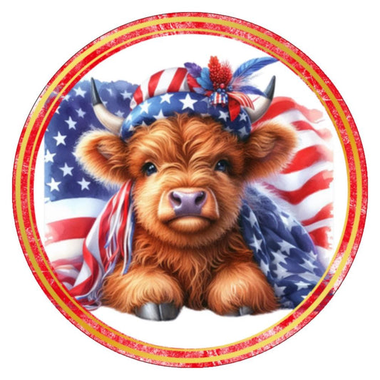 10 Patriotic Red Highland Cow  Wreath Sign, Wreath Sign, Home Decor, Metal Sign, The Ritzy Cactus