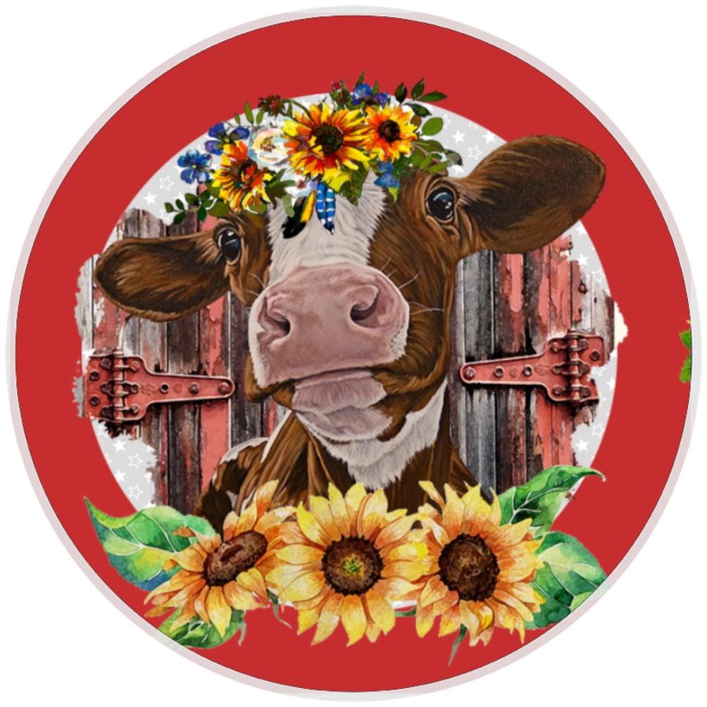 10 Country Sunflower Cow Sign, Wreath Sign, Home Decor
