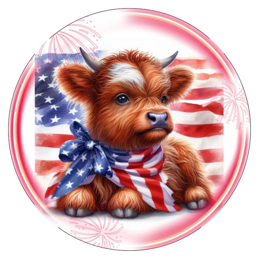 10 Patriotic Highland Cow Wreath Sign, Wreath Sign, Home Decor, Metal Sign, The Ritzy Cactus