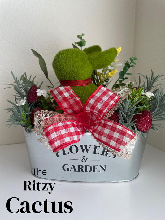Adorable Flocked Bunny Floral Arrangement Tabletop Decoration 12 x 12 Inches - One of a Kind Easter Decor Tabletop Wreath