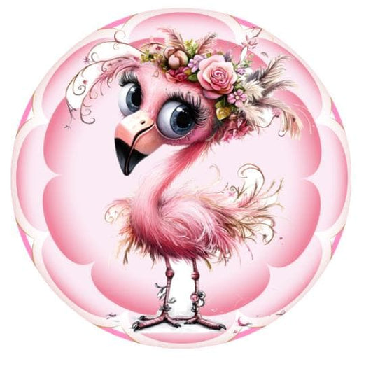 10 Pink Scalloped Flamingo Sign, Metal Wreath Sign, Home Decor