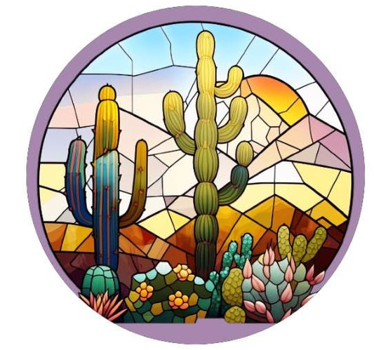 10 Stained Glass Look Purple Cactus Wreath  Sign, Wreath Sign, Home Decor, Metal Sign, The Ritzy Cactus