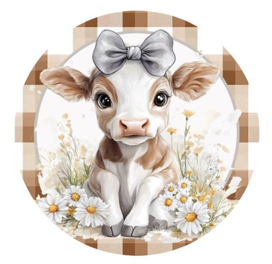 10 Plaid Daisy Cow Sign, Wreath Sign, Home Decor
