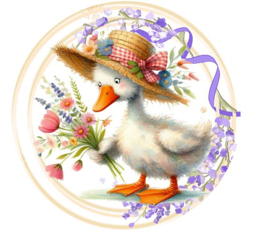 10" Goose Wild Flower Straw Hat Sign, Wreath Sign, Home Decor