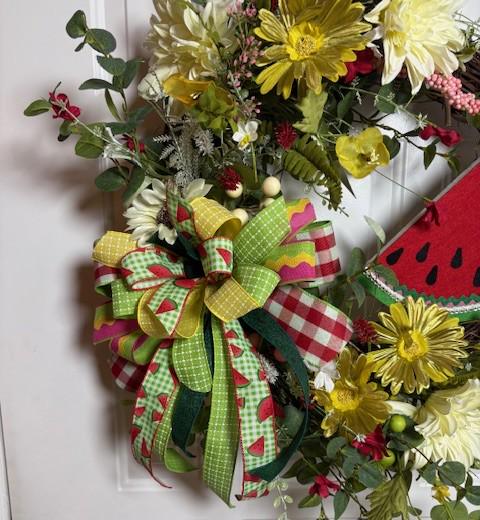 Whimsical Watermelon Floral Summertime Grapevine Wreath 24 x 29 inches One-of-a-Kind Door Décor