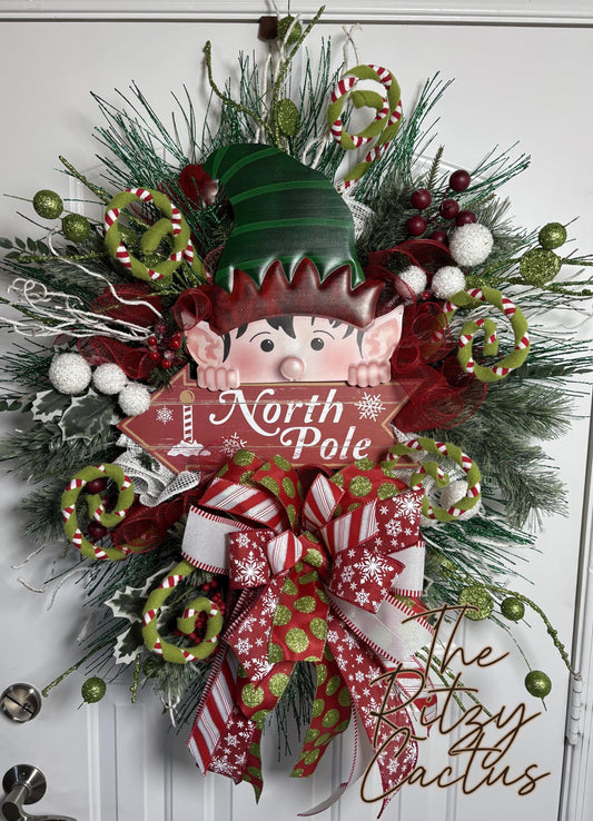 Oversized North Pole Elf Wreath, 30 x 40 Inches, Holiday Decor, The Ritzy Cactus