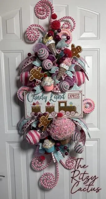Candy Land Express Large Wreath Packed with Sugary, 40 x 18 Inches Inches, Holiday Decor, The Ritzy Cactus