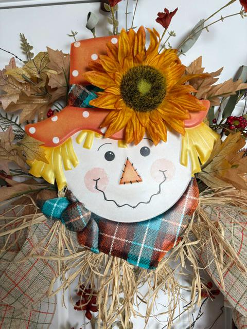 Oversized Scarecrow Wreath, 40 x 24 Inches, Bundle of Pumpkins & Gourd, Fall Wreath, Autumn Farmhouse Decor, The Ritzy Cactus