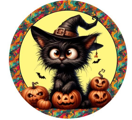 10 Halloween Big Eyes Black Cat Sign, Halloween Wreath Sign, Home Decor, The Ritzy Cactus
