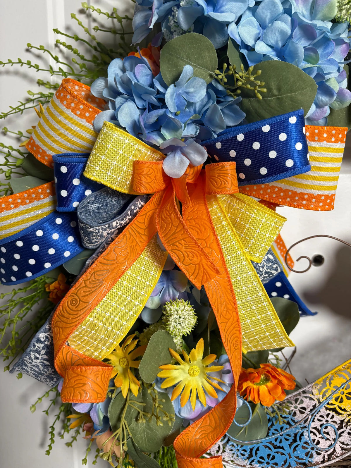Glittery Dragonfly Whimsical Wreath, Wildflowers, Hydrangeas, Grassy Sprays, Door Decor