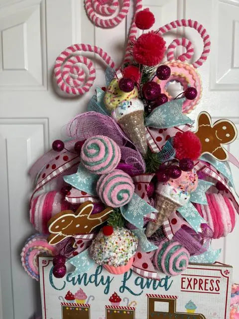 Candy Land Express Large Wreath Packed with Sugary, 40 x 18 Inches Inches, Holiday Decor, The Ritzy Cactus