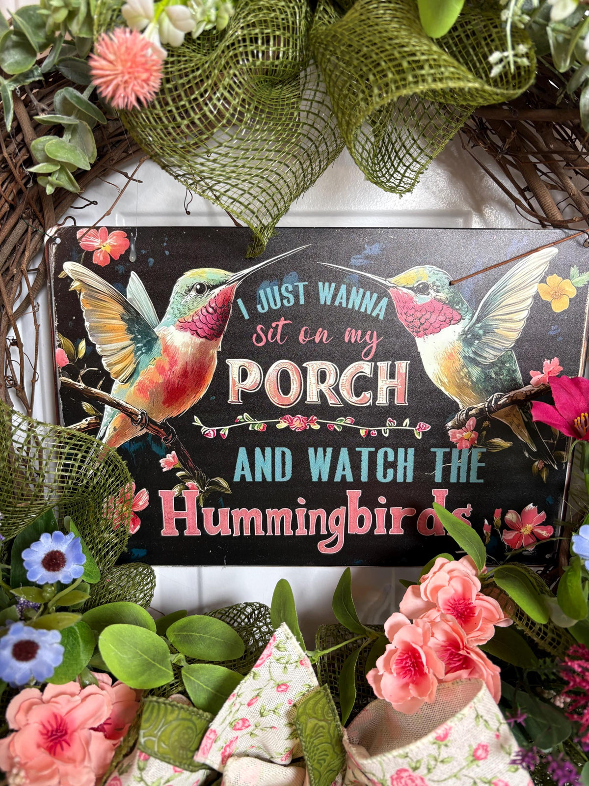 Hummingbird Grapevine Porch Wreath, Gardeners Dream, Home Decor, The Ritzy Cactus