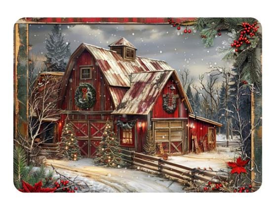 Rectangle Christmas Country Red Barn Wreath Sign, 10 inch x 7 inch, Christmas Sign, Wreath Sign, Home Decor, The Ritzy Cactus, Gift