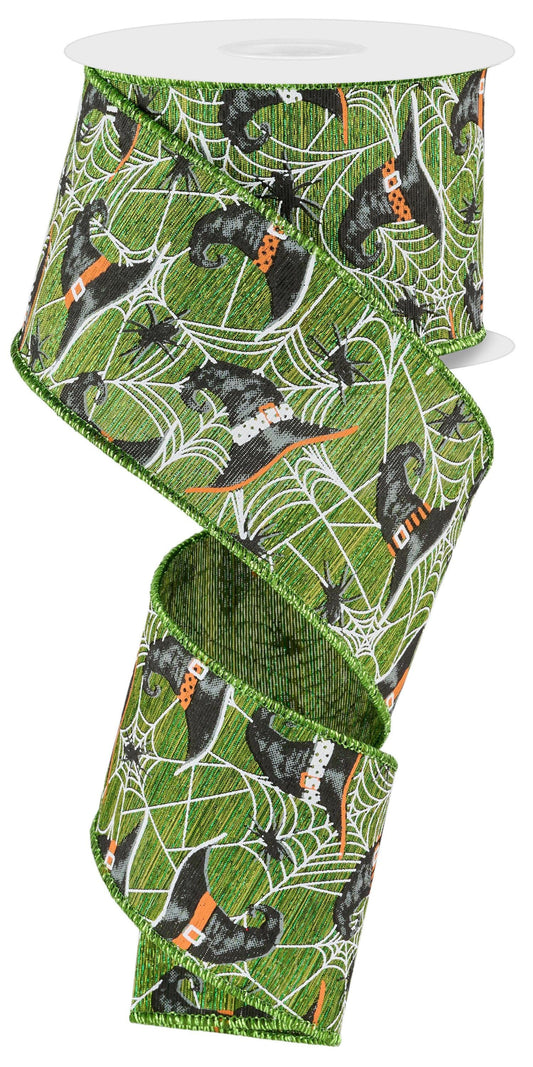 Witch Hats Spiders and Webs Wired Ribbon by RG Ribbon  2.5" x 10 Yards, Halloween Wreath Ribbon, Craft Supplies, Fall Ribbon