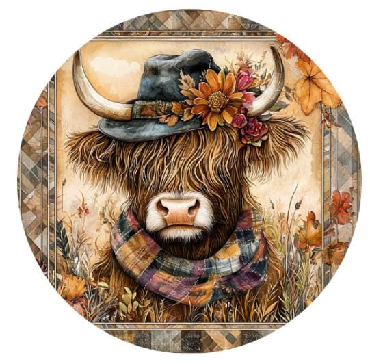 10 Highland Cow Rustic FallSunflower Wreath Sign, Wreath Sign, Metal Sign, Home Decor, The Ritzy Cactus
