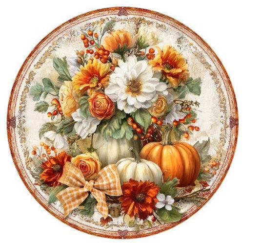 10  Fall Floral Country Pumpkin Sign, Wreath Sign, Metal Sign, Home Decor