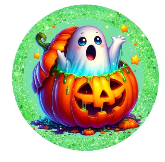 10" Ghost Pumpkin Halloween Sign,  Wreath Sign, DIY Wreath Maker Sign, Metal Sign, Home Decor