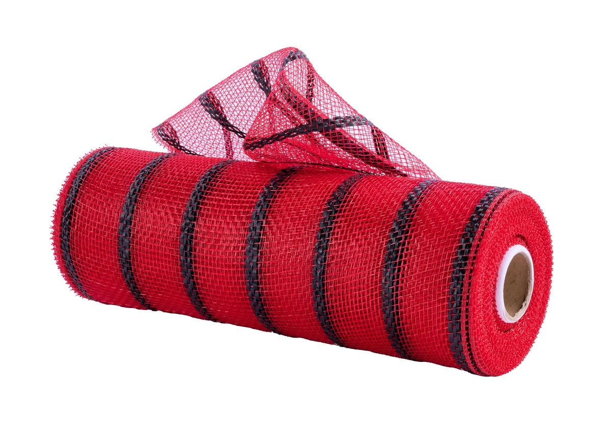Vertical Wide Stripe Red & Black Deco Mesh -10 inch x 10yards, Poly Deco Mesh, Craft Supplies, DIY Crafts, Wreath Making