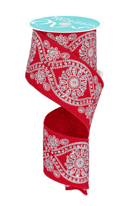 Royal Wavy Red Silver Glitter Wired Ribbon by RG Ribbon – 2.5" x 10 Yards,  Wreath Ribbon, Craft Supplies