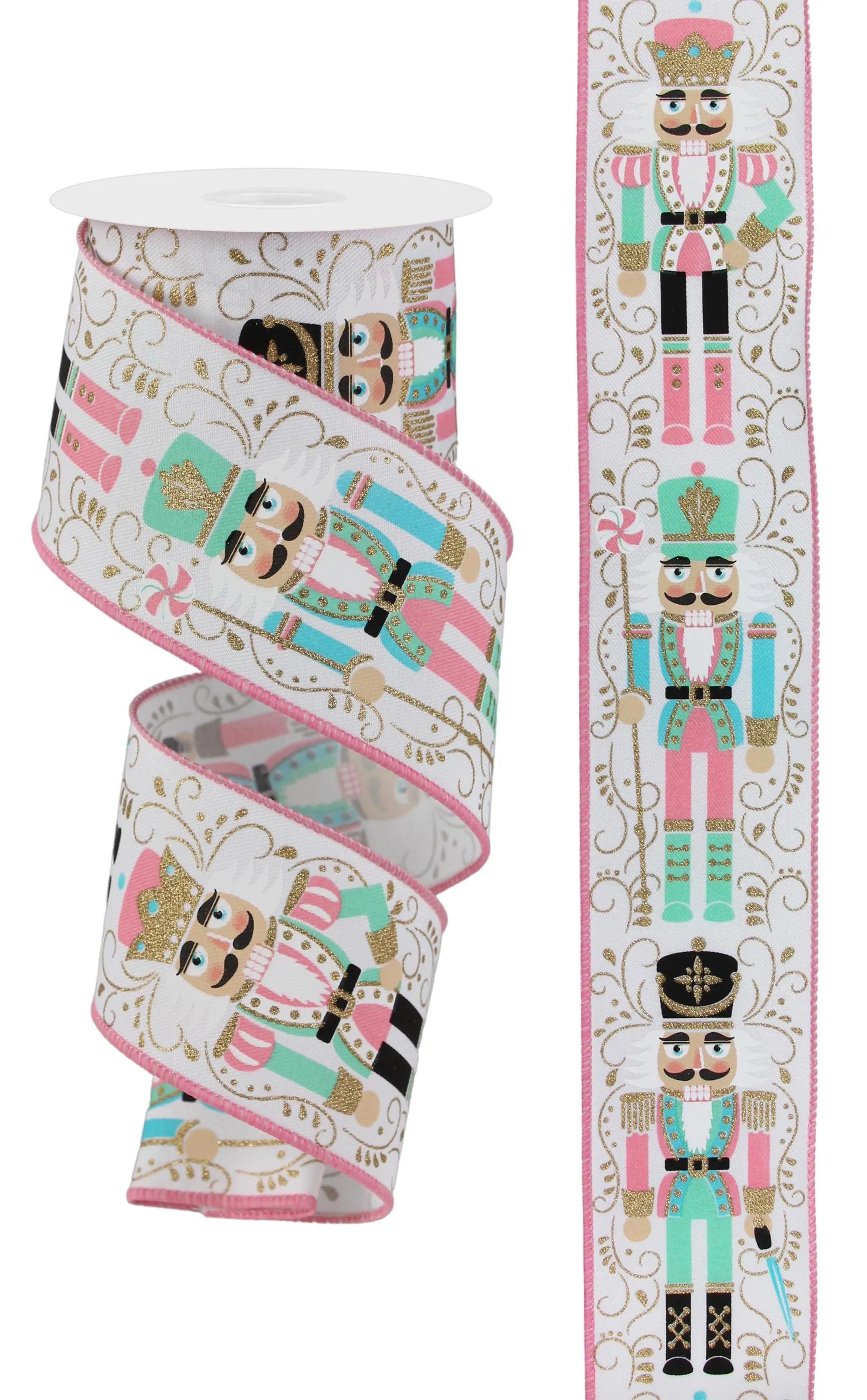 Pink Aqua Nutcracker Wired Glitter Ribbon by RG Ribbon – 2.5