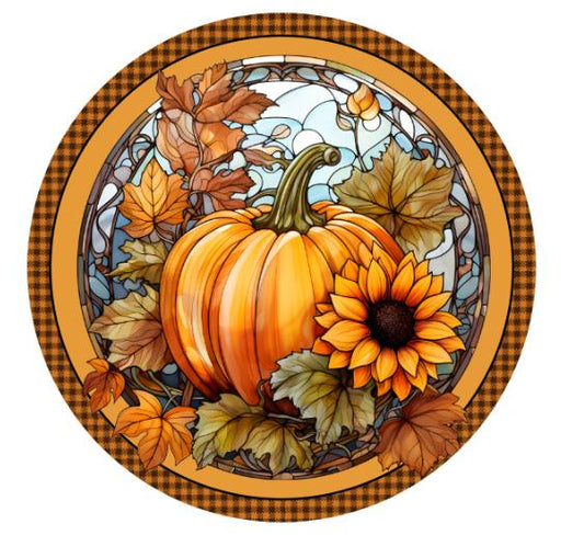 10  Fall Stained Glass Look Pumpkin Sunflower Sign, Wreath Sign, Metal Sign, Home Decor