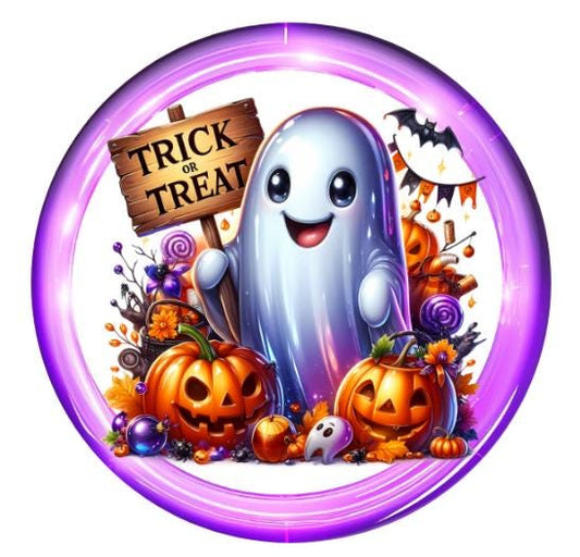 10" Trick or Treat Ghost  Halloween Sign,  Wreath Sign, DIY Wreath Maker Sign, Metal Sign, Home Decor
