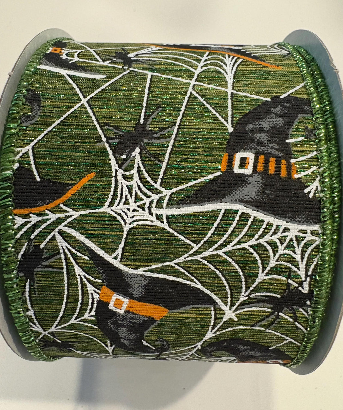 Witch Hats Spiders and Webs Wired Ribbon   2.5" x 10 Yards, Halloween Wreath Ribbon, Craft Supplies, Fall Ribbon