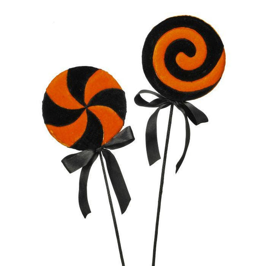 20" Set of 2  Black & Orange Velvet Halloween Lollipops, Wreath Embellishment, Wreath Supplies, Home Decor, DIY Craft Supply