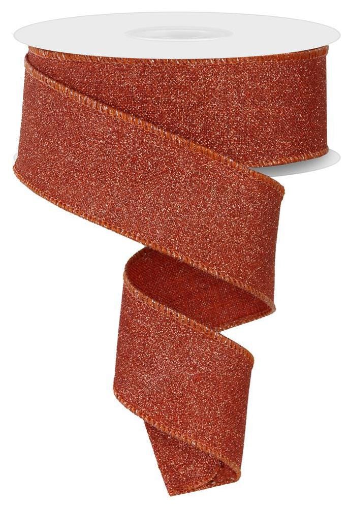 Terracotta Fine Glittered Wired Ribbon 1.5" x 10 Yards, Wreath Ribbon, Craft Supplies, Fall Ribbon