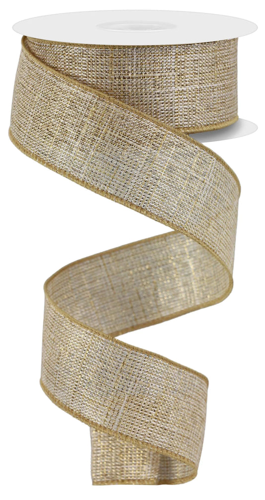 Metallic Royal Burlap Tan Gold Wired Ribbon by RG Ribbon – 1.5" x 10 Yards, Wreath Ribbon, Craft Supplies