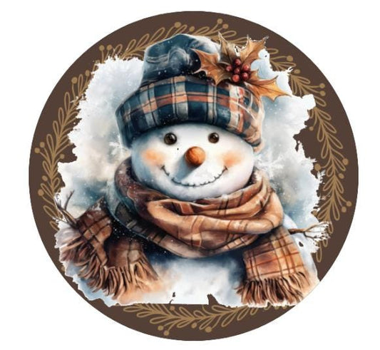 10 Rustic Plaid Snowman Winter Sign, Metal Wreath Sign, Home Decor, Wreath Sign