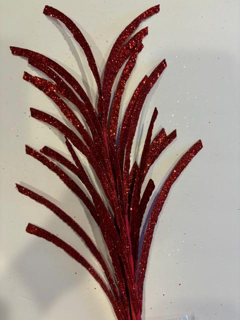 31" Glittered Red Paper Grass Spray| Christmas Wreath Pick | Stem Holiday Embellishment | DIY Wreath Supply