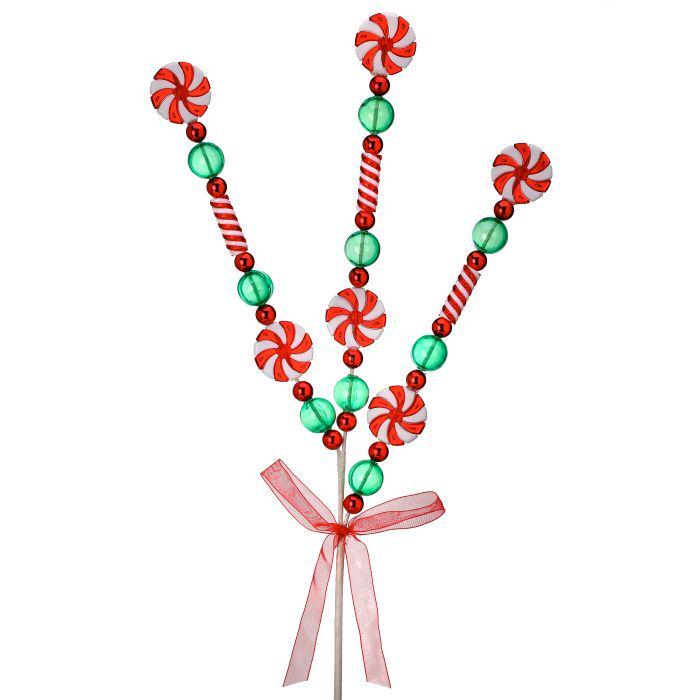 24" Peppermint/Candy Spray | Whimsical Candy Land Wreath Pick | Holiday Embellishment | DIY Wreath Supply, Acrylic Sparkly Beads