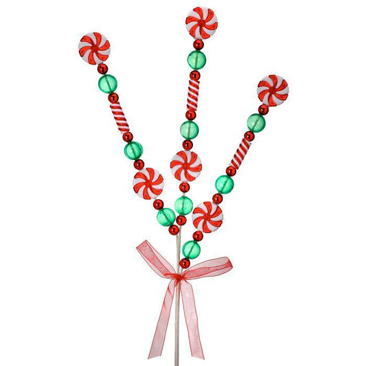 24" Peppermint/Candy Spray | Whimsical Candy Land Wreath Pick | Holiday Embellishment | DIY Wreath Supply, Acrylic Sparkly Beads