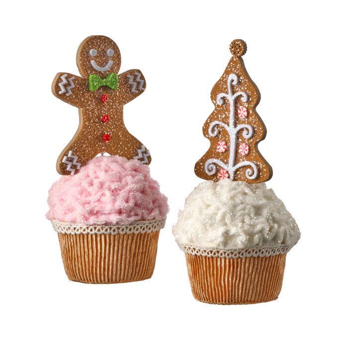 8" Set of 2 Gingerbread Cupcakes, Whimsical Candy Land Wreath Pick | Holiday Embellishment | DIY Wreath Supply