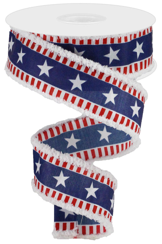 Stars & Stripes, Red White and Blue Wired Ribbon by RG Ribbon  1.5" x 10 Yards, USA Wreath Ribbon,  Craft Supplies, Patriotic Ribbon