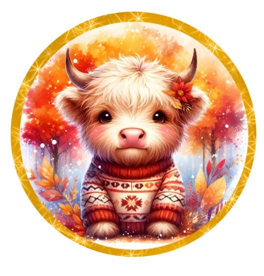 10 Highland Cow Fall Sweater Sign, Wreath Sign, Metal Sign, Home Decor, DIY Crafts