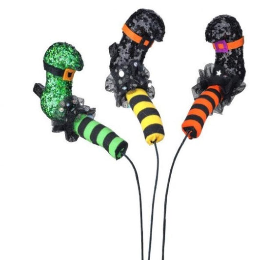 Set of 3- 14" Halloween Witch Boot Stems, Green, Yellow & Orange, Wreath Embellishment, Wreath Supplies, Home Decor, DIY Craft Supply