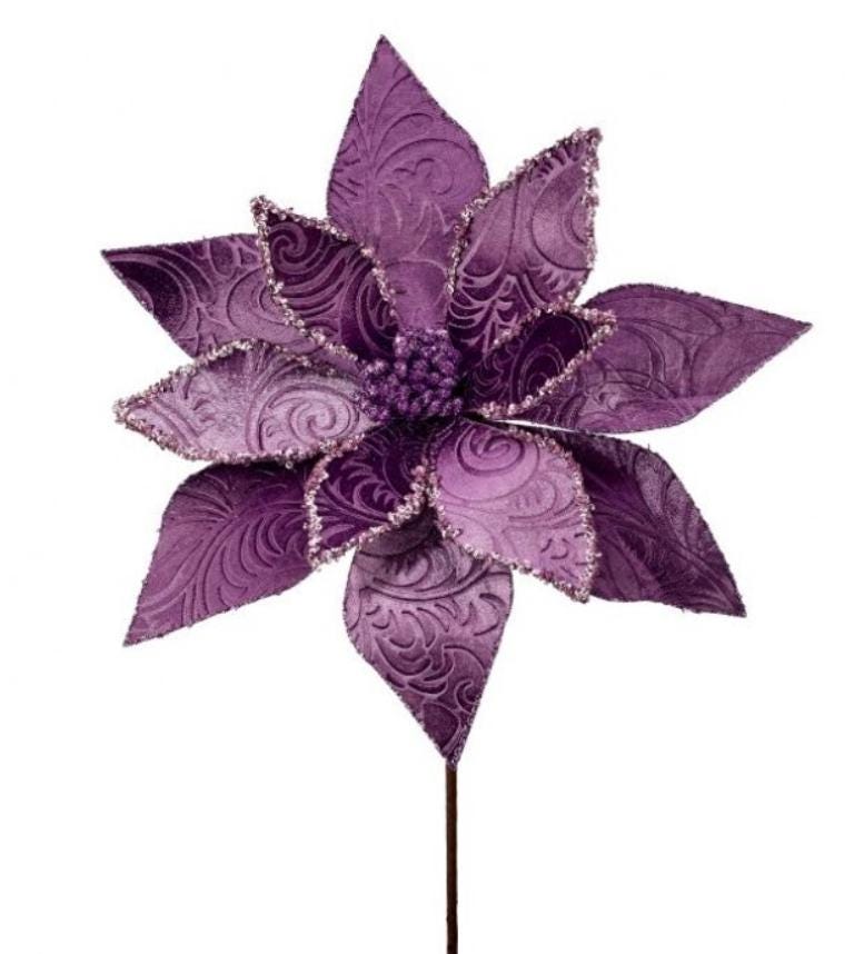 22-Inch Violet Velvet Glittered Poinsettia  Christmas Floral Accent  Wreath Making Supplies & Floral Arrangement Accent
