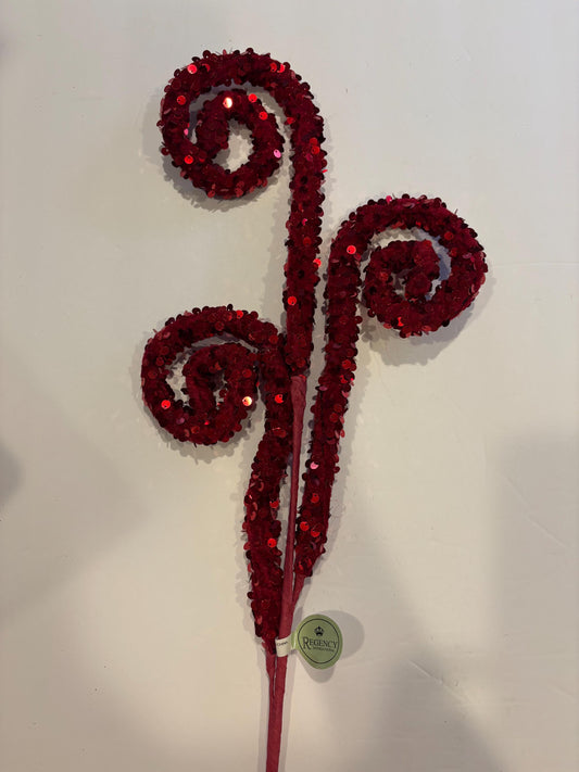 29" Red Sequin Tubing Coil Spray | Whimsical Holiday Wreath Pick | Curly Stem Holiday Embellishment | DIY Wreath Supply