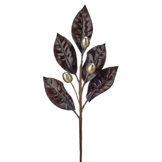 22.5" Faux Chocolate Leaf Spray with Gold Eggs  Elegant Decorative Pick for Wreaths|  Holiday Embellishment | DIY Wreath Supply