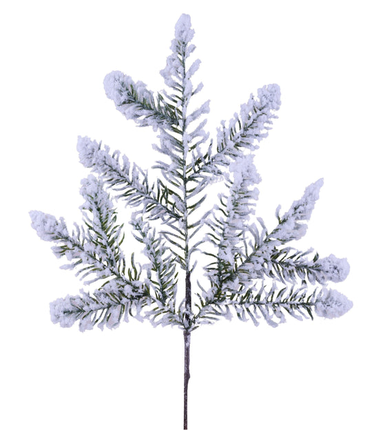 19" Flocked Noble Fir Spray| Christmas Wreath Pick | Stem Holiday Embellishment | DIY Wreath Supply
